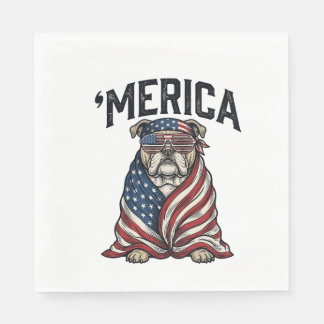 Patriotic Bulldog 'Merica Vintage Vector Shirt Des Napkin