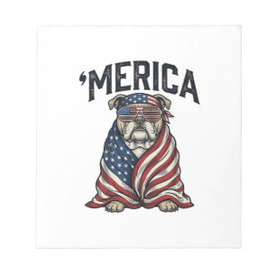 Patriotic Bulldog 'Merica Vintage Vector Shirt Des Notepad