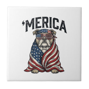 Patriotic Bulldog 'Merica Vintage Vector Shirt Des Tile