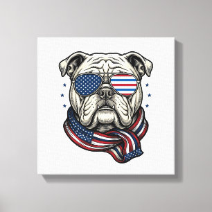 Patriotic Bulldog Vintage Engraving Shirt Design_1 Canvas Print