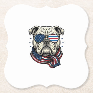 Patriotic Bulldog Vintage Engraving Shirt Design_1 Paper Coaster