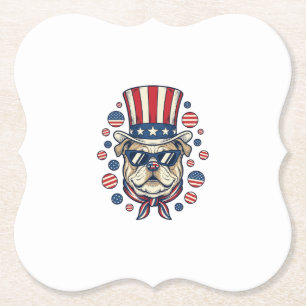 Patriotic Bulldog Vintage Engraving Shirt Design ( Paper Coaster