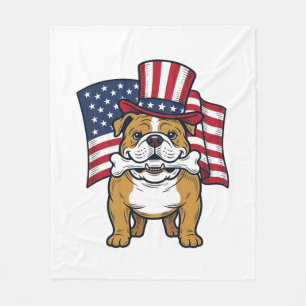 Patriotic Bulldog With Flag Vector Design_1 Fleece Blanket