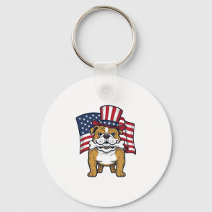 Patriotic Bulldog With Flag Vector Design_1 Key Ring