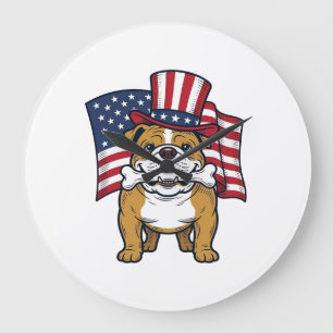 Patriotic Bulldog With Flag Vector Design_1 Large Clock