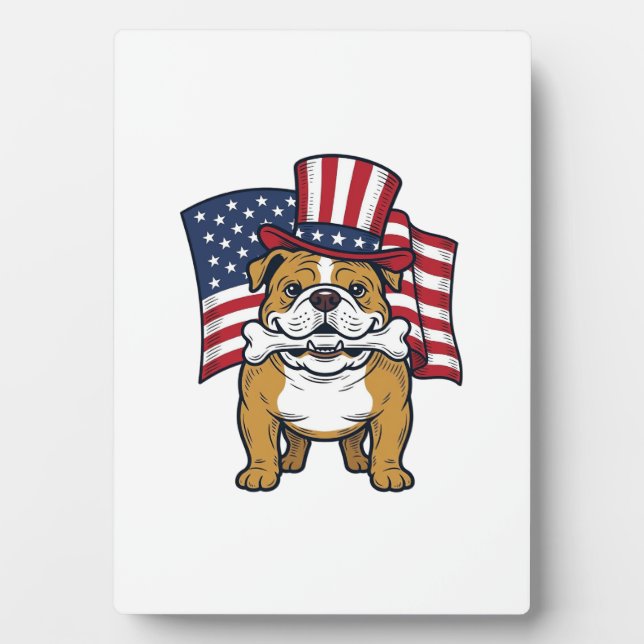 Patriotic Bulldog With Flag Vector Design_1 Plaque (Front)