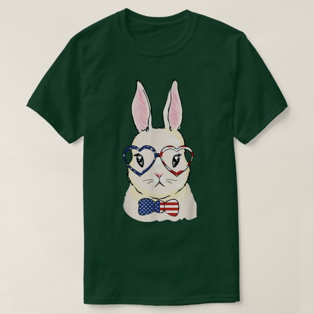 Patriotic Bunny 4th Of July Cute Nerd Rabbit Ameri T-Shirt (Design Front)