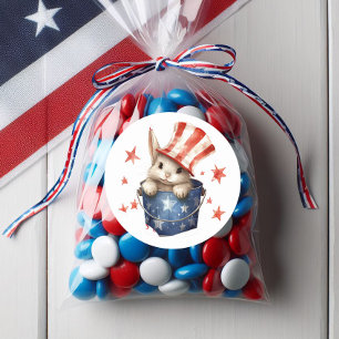 Patriotic Bunny Rabbit Red White Striped Top Hat Classic Round Sticker