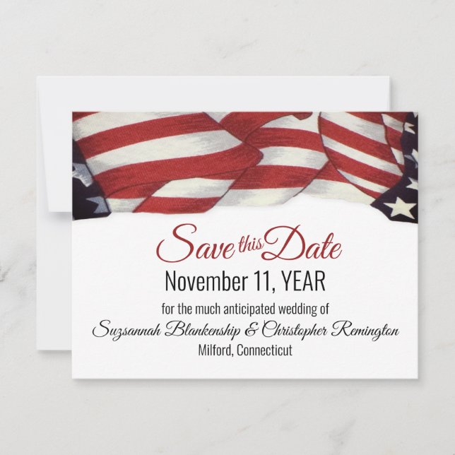 Patriotic Bunting Custom Photo Back Save The Date  Announcement (Front)