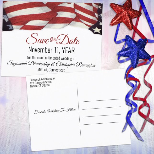 Patriotic Bunting Custom Save The Date Announcement Postcard (Creator Uploaded)