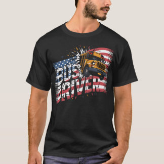 Patriotic Bus Driver School Bus American Flag T-Shirt