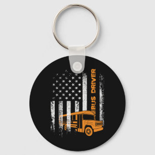 Patriotic Bus Driver Usa American Flag - School Bu Key Ring