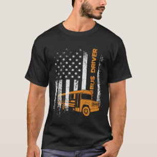 Patriotic Bus Driver USA American Flag  School Bus T-Shirt