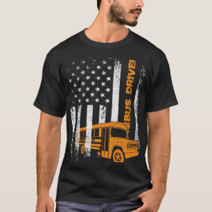 Patriotic Bus Driver USA American Flag School Bus T-Shirt
