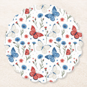 Patriotic Butterfly and Floral Pattern Paper Coaster
