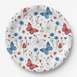 Patriotic Butterfly and Floral Pattern Paper Plate