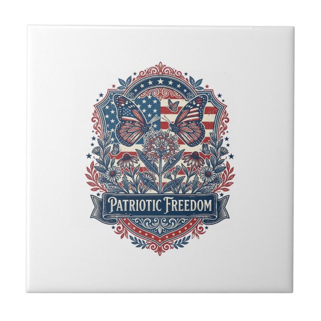 Patriotic Butterfly Garden Vector Graphic Tee_1 Tile (Front)