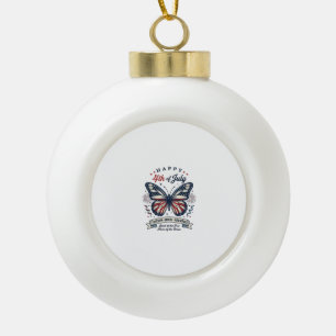 Patriotic Butterfly Happy 4th of July Shirt Design Ceramic Ball Christmas Ornament
