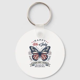 Patriotic Butterfly Happy 4th of July Shirt Design Key Ring