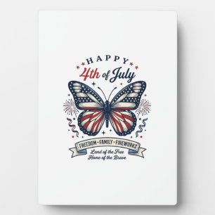 Patriotic Butterfly Happy 4th of July Shirt Design Plaque
