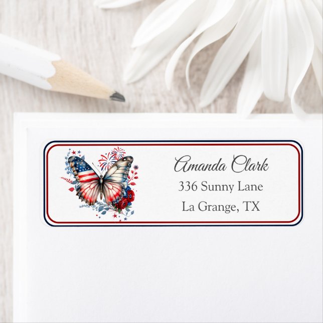 Patriotic Butterfly USA Flag Address Label (Insitu)