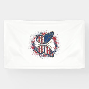 Patriotic Butterfly Vintage Engraving Vector Desig Banner