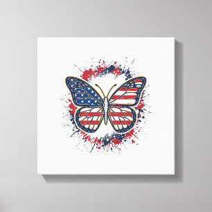 Patriotic Butterfly Vintage Engraving Vector Desig Canvas Print