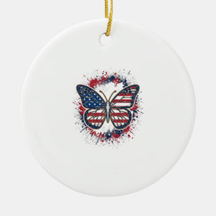 Patriotic Butterfly Vintage Engraving Vector Desig Ceramic Tree Decoration