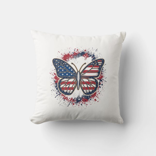 Patriotic Butterfly Vintage Engraving Vector Desig Cushion (Front)