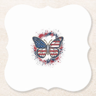 Patriotic Butterfly Vintage Engraving Vector Desig Paper Coaster