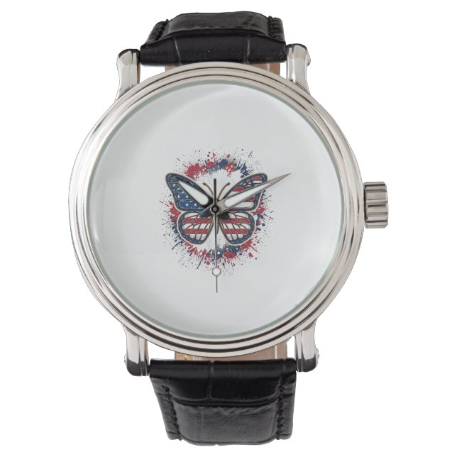 Patriotic Butterfly Vintage Engraving Vector Desig Watch (Front)