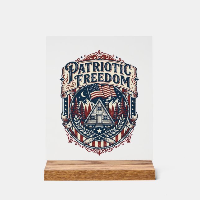 Patriotic Cabin Weekend Vector Graphic Tee_1 Acrylic Sign (Front)