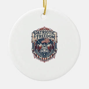 Patriotic Cabin Weekend Vector Graphic Tee_1 Ceramic Tree Decoration