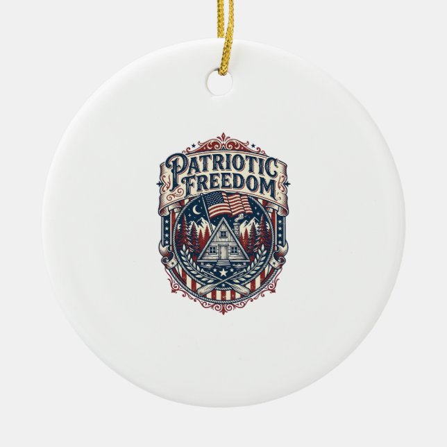 Patriotic Cabin Weekend Vector Graphic Tee_1 Ceramic Tree Decoration (Front)