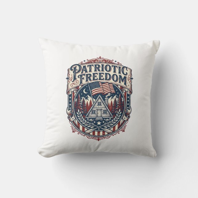 Patriotic Cabin Weekend Vector Graphic Tee_1 Cushion (Front)