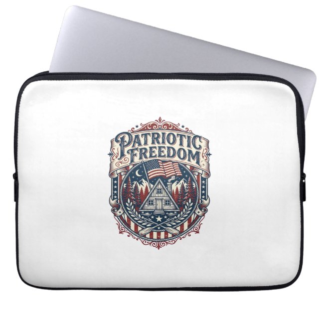Patriotic Cabin Weekend Vector Graphic Tee_1 Laptop Sleeve (Front)