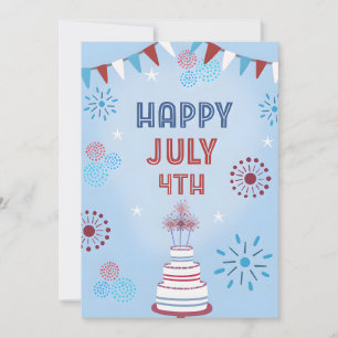 Patriotic Cake Happy July 4th USA Independence Holiday Card