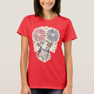 Patriotic Calf Fireworks & Stars T-Shirt