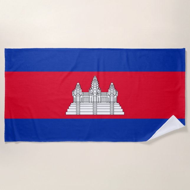 Patriotic Cambodia Flag Beach Towel (Front)