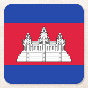 Patriotic Cambodia Flag Square Paper Coaster
