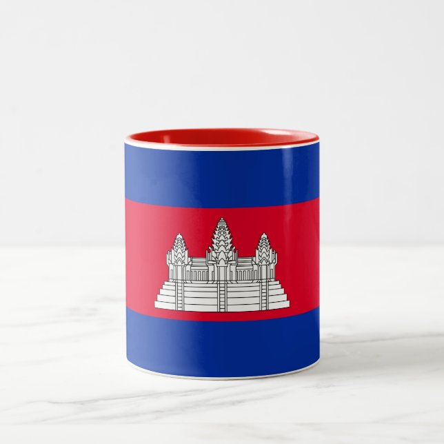 Patriotic Cambodia Flag Two-Tone Coffee Mug (Center)