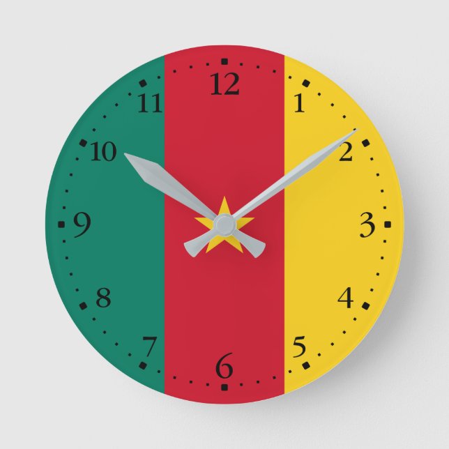 Patriotic Cameroon Flag Round Clock (Front)