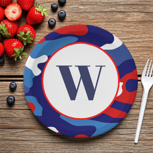 Patriotic Camo Red White and Blue Camouflage Party Paper Plate