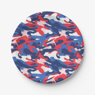Patriotic Camo Red White Blue USA American Freedom Paper Plate