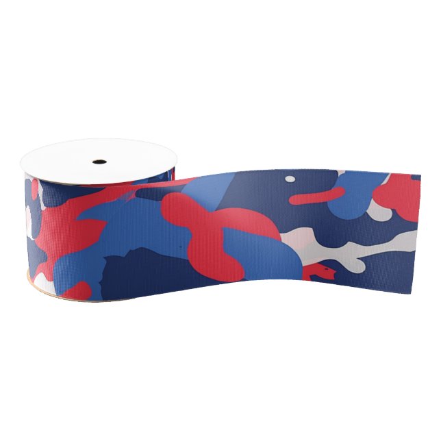 Patriotic Camo Red White Blue USA Freedom Military Grosgrain Ribbon (Spool)