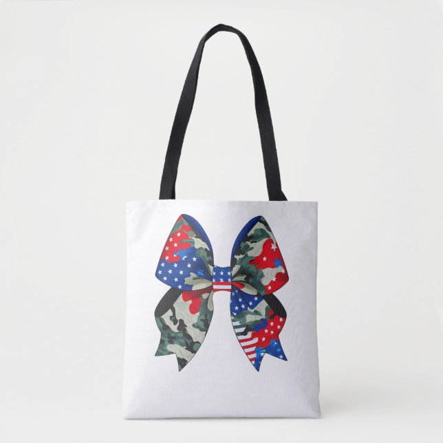 Patriotic Camouflage Bow Design - Stars and Stripe Tote Bag (Front)