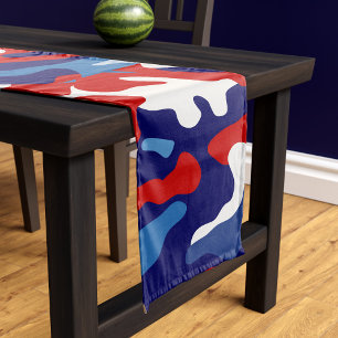 Patriotic Camouflage Red White and Blue Camo Short Table Runner