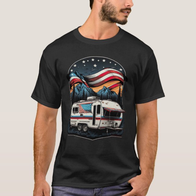 Patriotic Camping And Caravan Adventure USA  1 T-Shirt (Front)