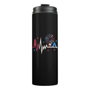 Patriotic Camping Heartbeat Retro 4th of July Thermal Tumbler