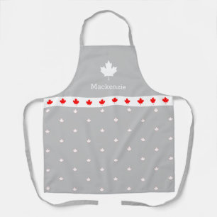 Patriotic Canadian Red and White Maple Leaf   GREY Apron